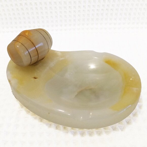 Vintage Alabaster Butterscotch Marble Keg Ashtray - Picture 5 of 11